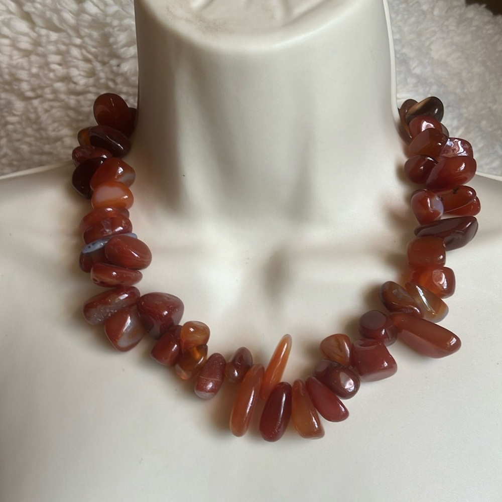 Polished Carnelian Agate with Silver Tone Toggle Clasp